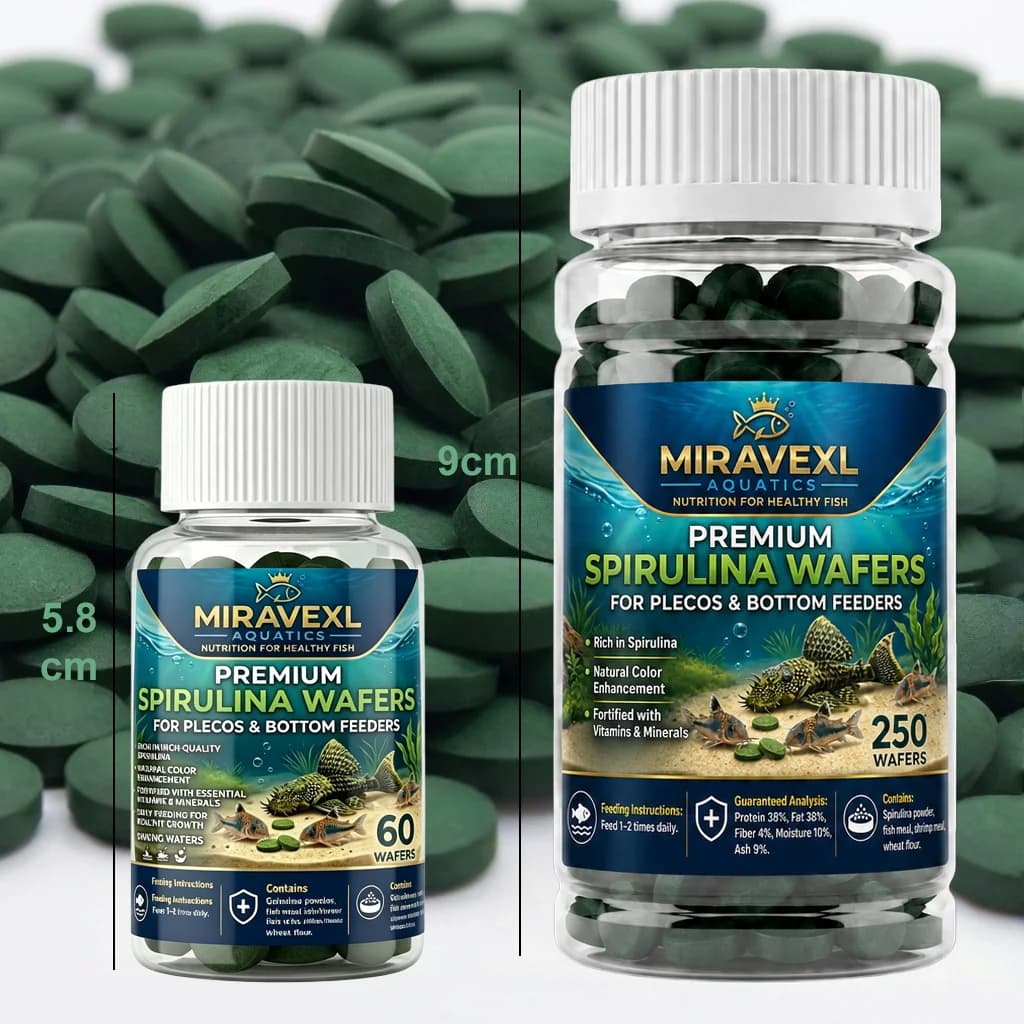 Tablettes de spiruline haute pureté à fond de mer : Alimentation haut de gamme pour poissons de fond, plecos, corydoras et crevettes rouges.