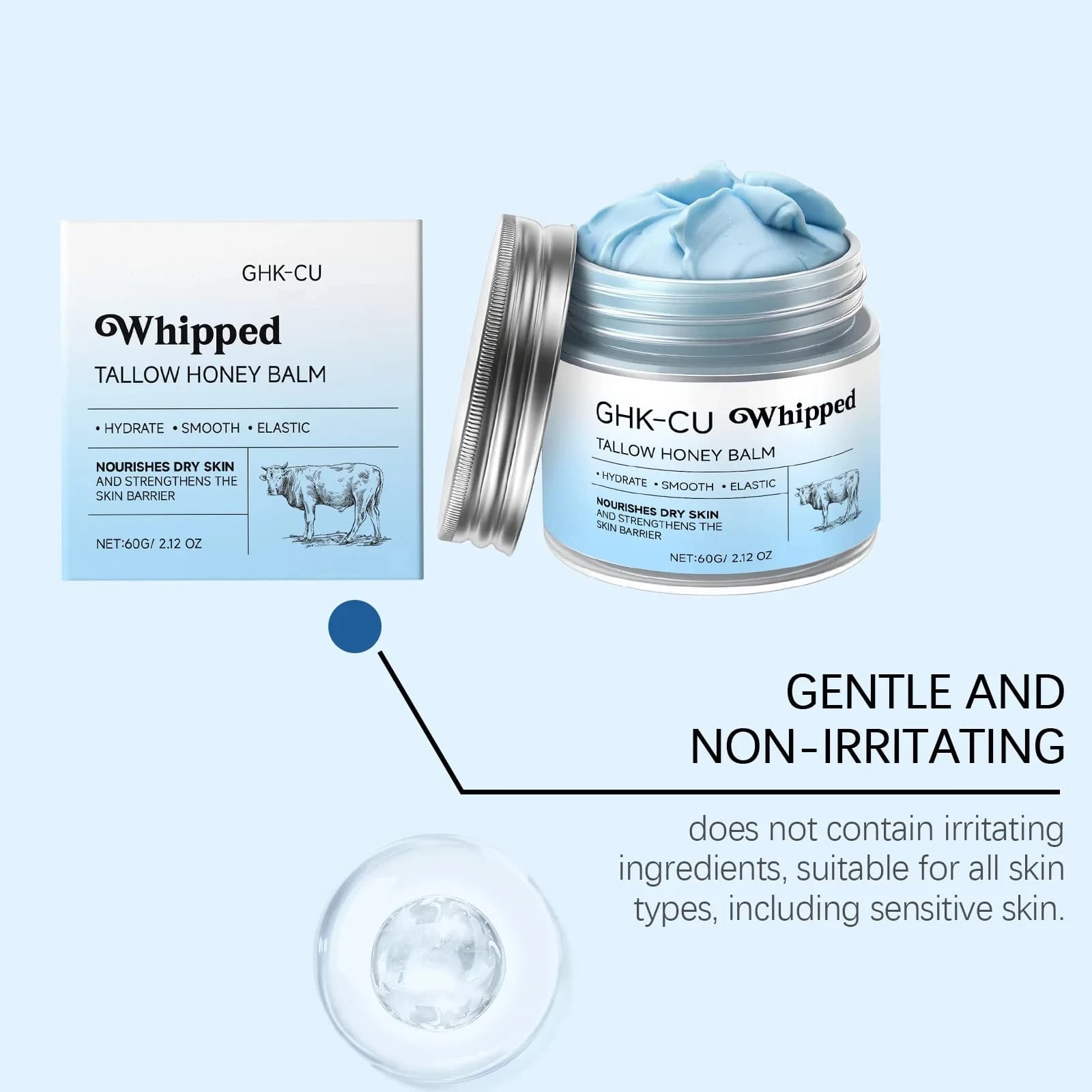 Baume bleu GHK-Cu au peptide de cuivre et au suif de bœuf avec miel de Manuka – Hydratant pour la peau mature, sèche et sensible du visage et du corps