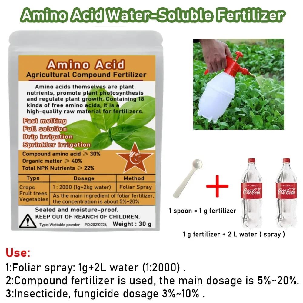 Poudre d'engrais d'acide aminé composé 30 G, Npk, azote-phosphate-potassium, supplément sûr, Nutrition des plantes pour le jardin