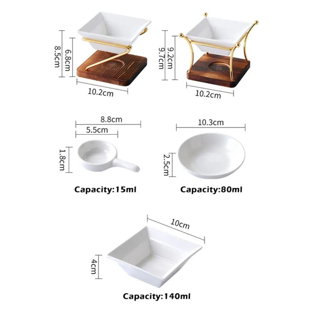 Brûleur d'huiles essentielles et chauffe-cire en métal et céramique avec base en bois pratique pour usage domestique