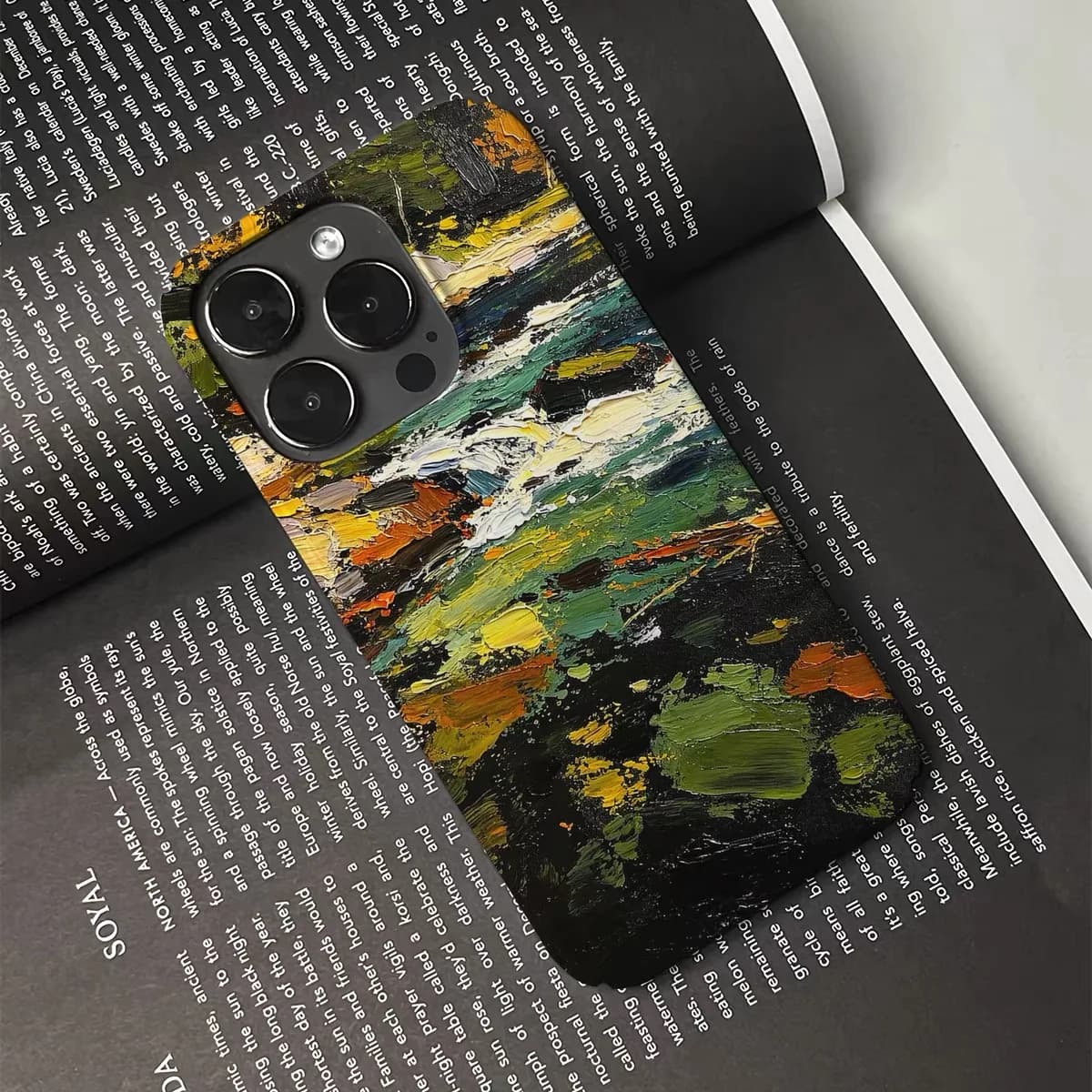 Coque de téléphone en acrylique motif peinture à l'huile Montagne et Rivière pour IPHONE 17 Air 16E 15 PROMAX 14 Plus 13 12 MINI 11 PRO 16Plus