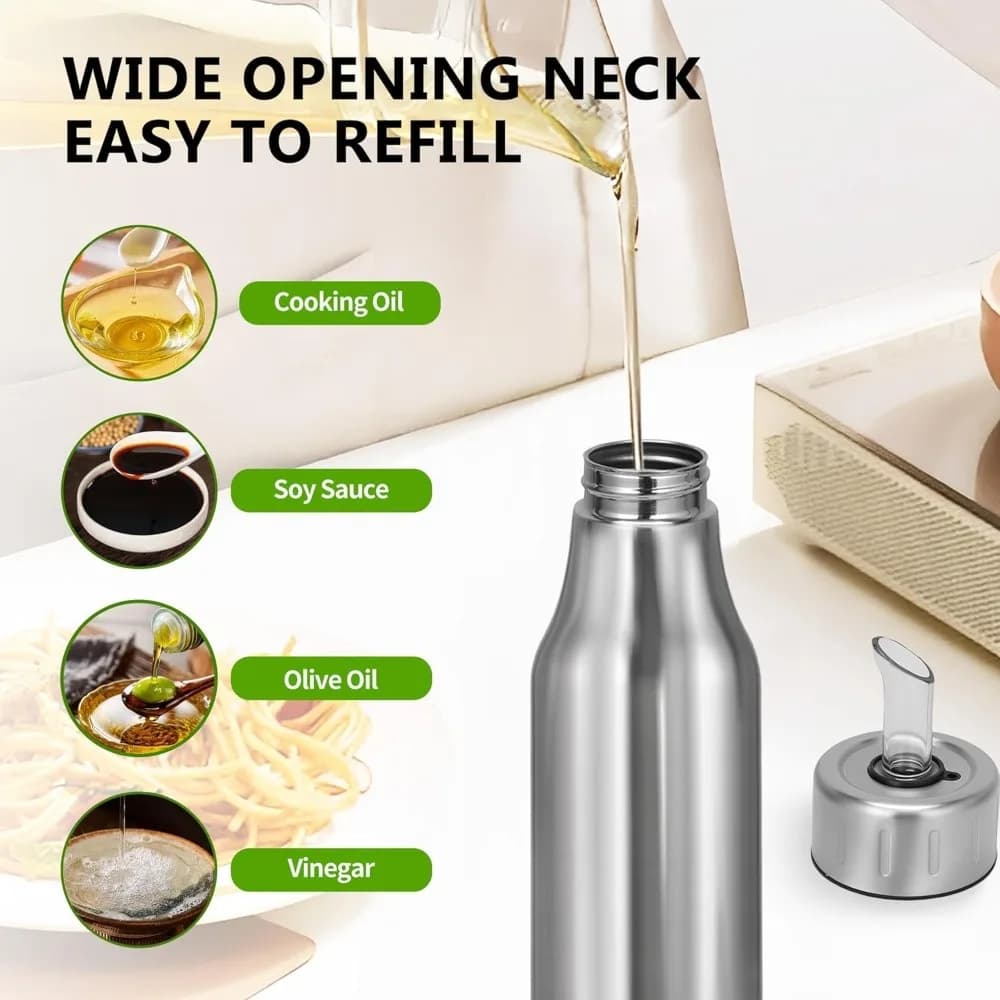 Bouteille distributrice d'huile en acier inoxydable, carafe d'huile d'olive anti-fuite pour une cuisine, une huile d'olive et des liquides de cuisine