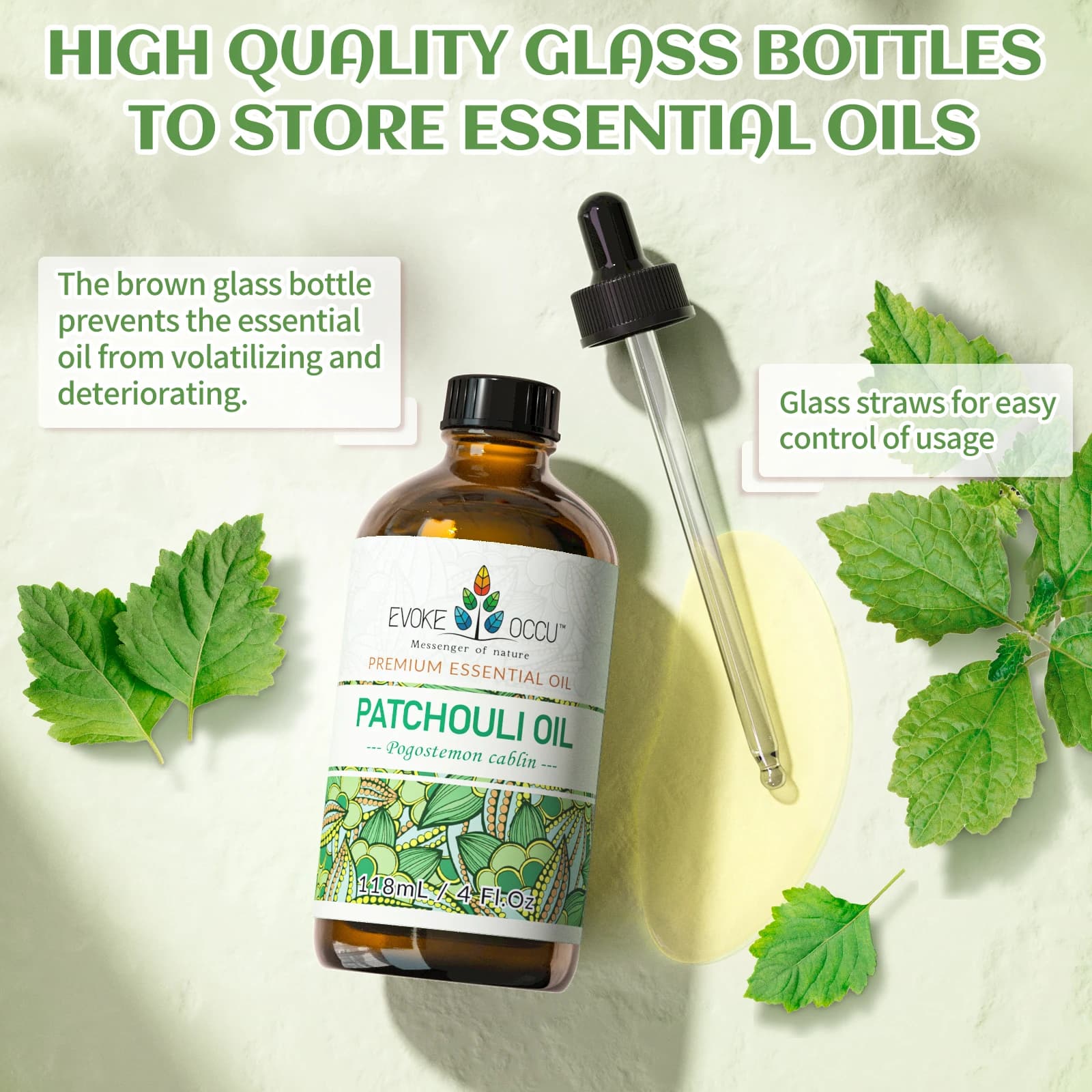 Huile essentielle de patchouli EVOKE OCCU, huile de patchouli pure pour diffuseur, massage, parfum, fabrication de bougies et de savons DIY - 118 ml/4 fl.oz