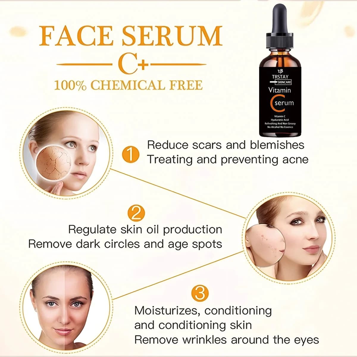 Essence de vitamine C anti-oxydation éclaircissante pour la peau huile essentielle VC acide hyaluronique essence faciale locale