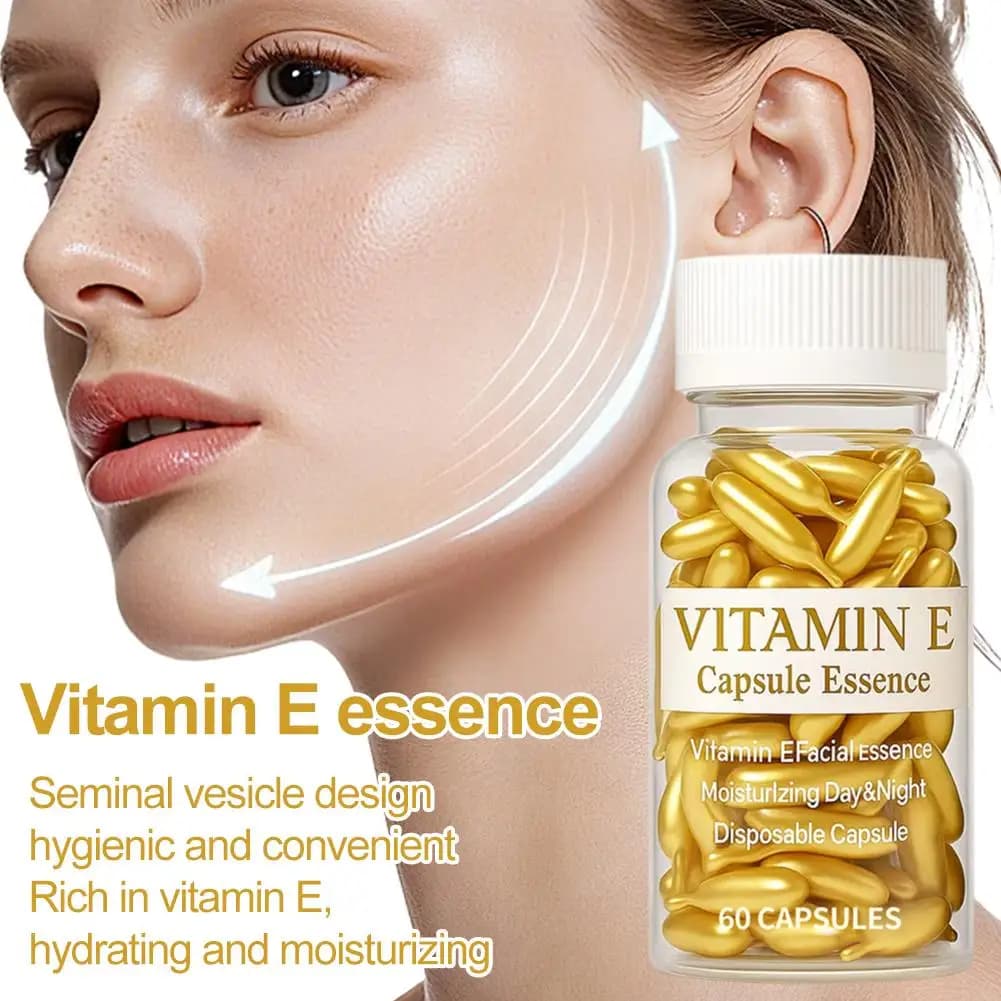 Capsules de sérum à la vitamine E, capsules d'essence à usage unique, soin hydratant et nourrissant pour la peau du visage, 60 capsules/flacon