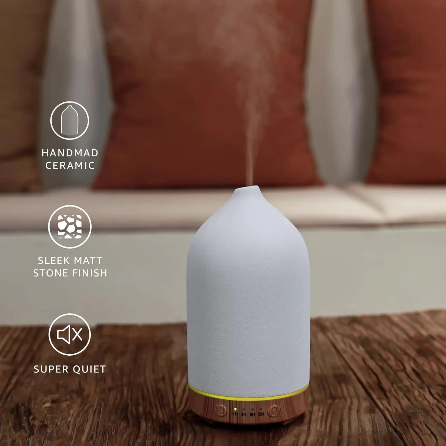 Diffuseur d'huiles essentielles en céramique, humidificateur d'aromathérapie ultrasonique avec lumières LED 7 couleurs, arrêt automatique, minuterie 1H/3H/6H