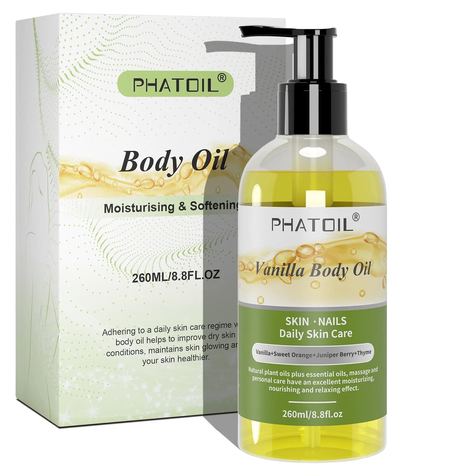 PHATOIL 260ml huile corporelle pour hydrater et apaiser la peau gingembre pamplemousse Rose lavande Massage huiles corporelles parfum longue durée