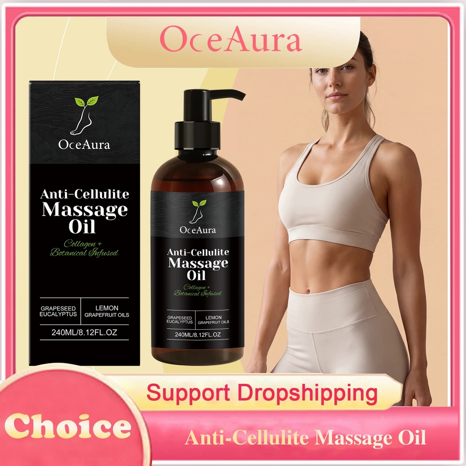 Huile de massage anti-cellulite au collagène pour l'abdomen et les cuisses