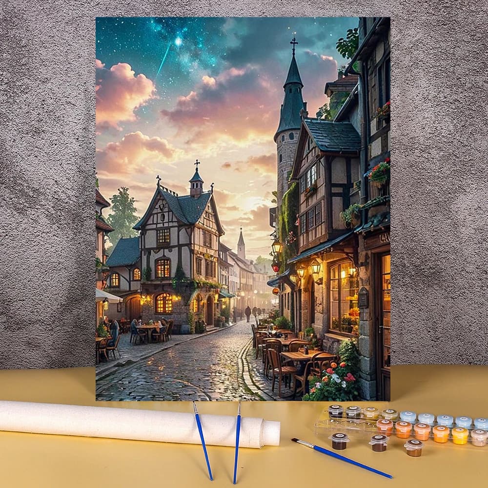 Peinture à l'huile par numéros, paysage de ville pour adultes, coloriage, image dessinée sur toile, Kits de peinture acrylique à faire soi-même, Art de paysage
