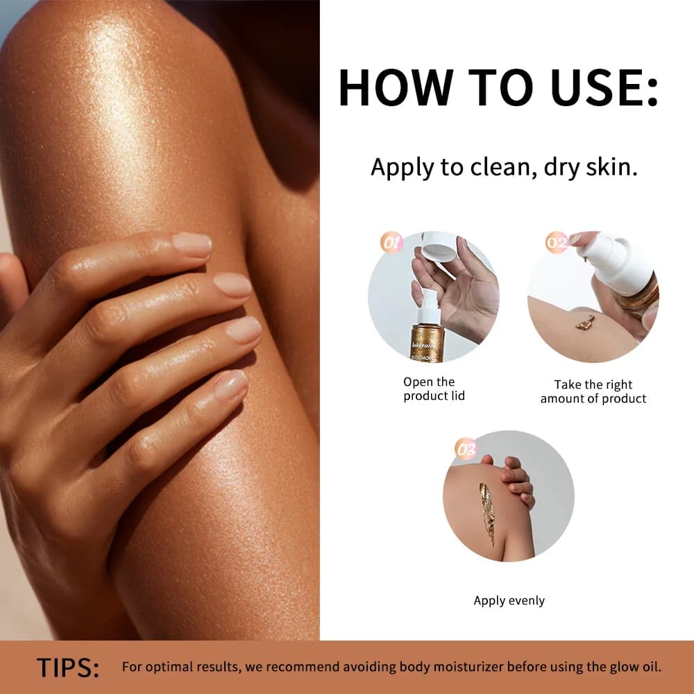 Glowmotions Glow Body Oil 100 ml Hydratant adoucissant Brésilien Shimmer Bronze Formule non grasse non collante pour les fêtes sur la plage