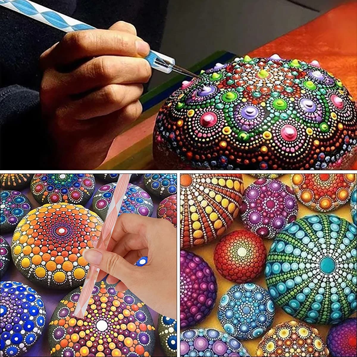 Outils de pointage de Mandala pour Kits de peinture sur roche, stylo d'art, pochoir de peinture, stylet de dessin, brosse, fournitures d'art, outil d'art de Mandala
