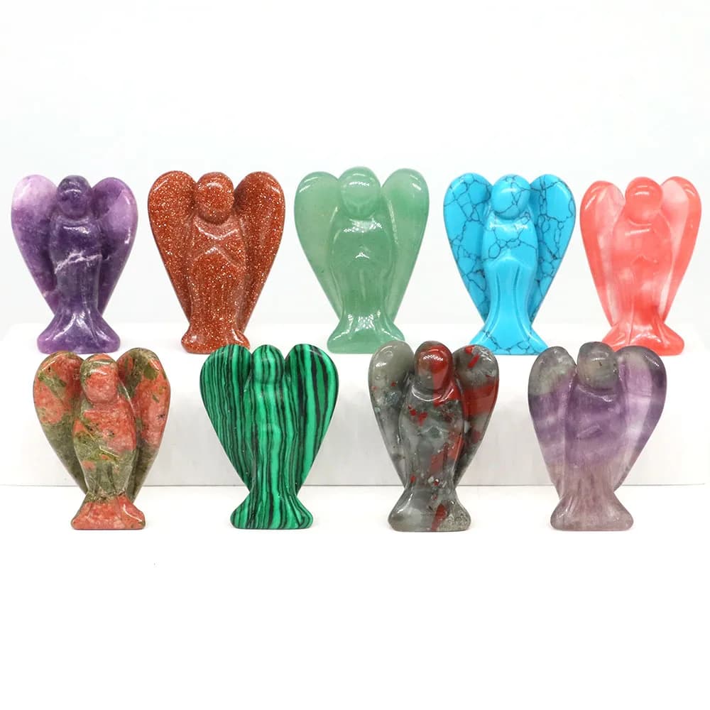 Statue d'ange gardien de 1.5 pouces, pierre naturelle, améthyste, cristal, gemme sculptée à la main, guérison Reiki, artisanat, décoration de la maison, cadeau d'amour