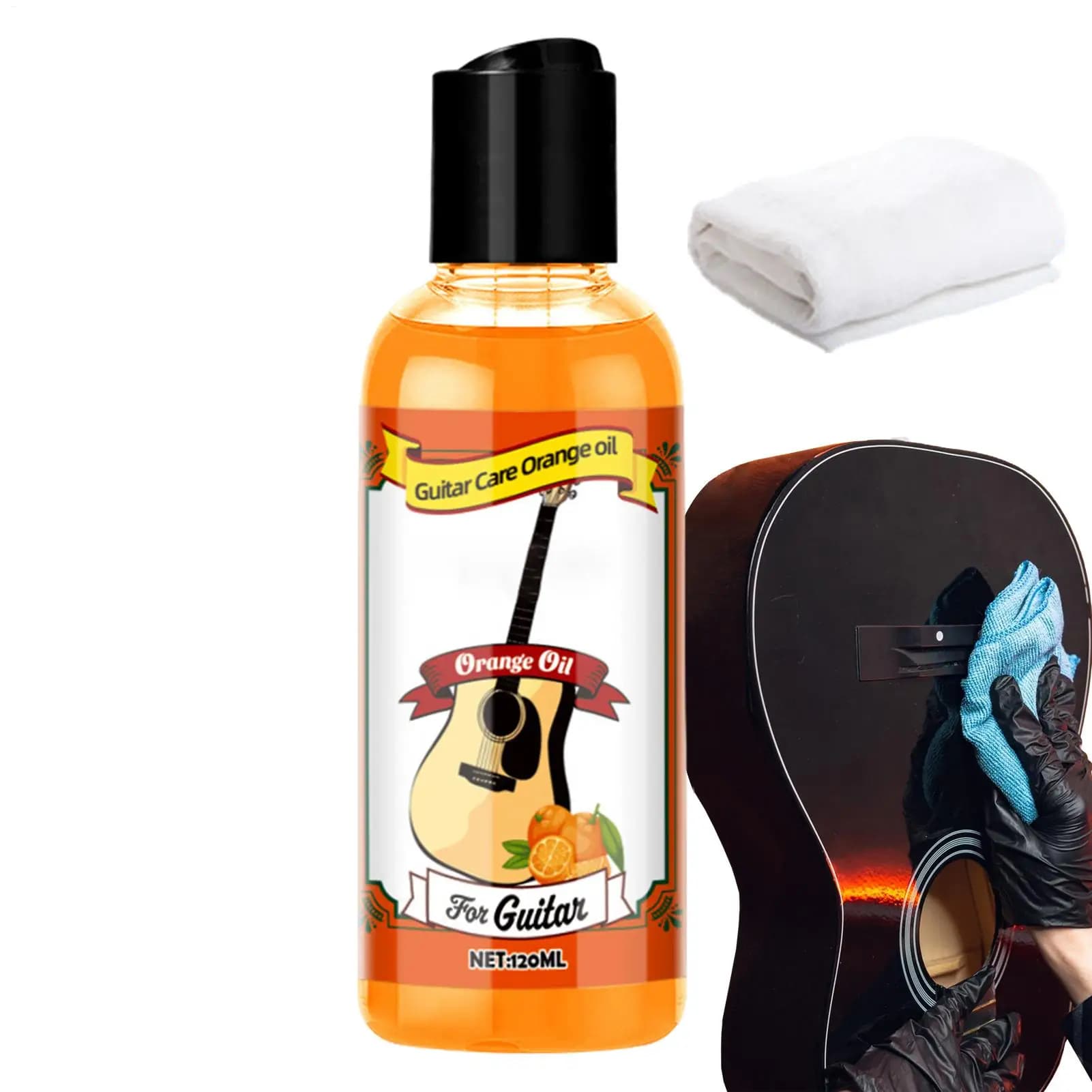 Huile de polissage polyvalente avec chiffon de nettoyage, 120ml, pour guitare, ukulélé, cordes de violon, nettoyage et entretien de la touche