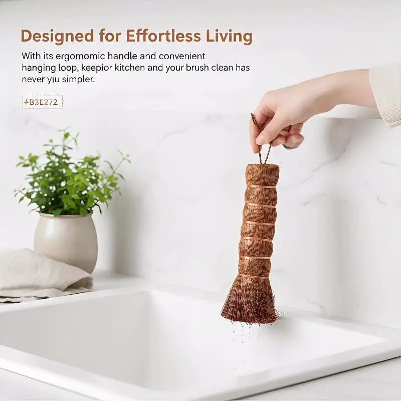 Essentiel de cuisine écologique - Brosse à vaisselle en fibre de palme naturelle - Parfaite pour les ustensiles de cuisine délicats et le nettoyage quotidien durable