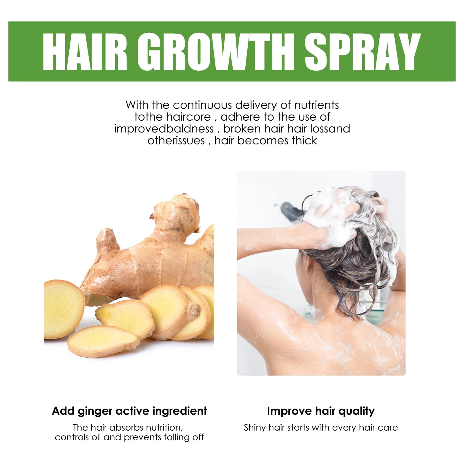 Spray Capillaire au Gingembre : Favorise la Croissance, Anti-Chute, Améliore les Cheveux Fins, Secs et Cassants, Nourrit les Racines et le Cuir Chevelu, Traitement Réparateur pour la Repousse des Chev