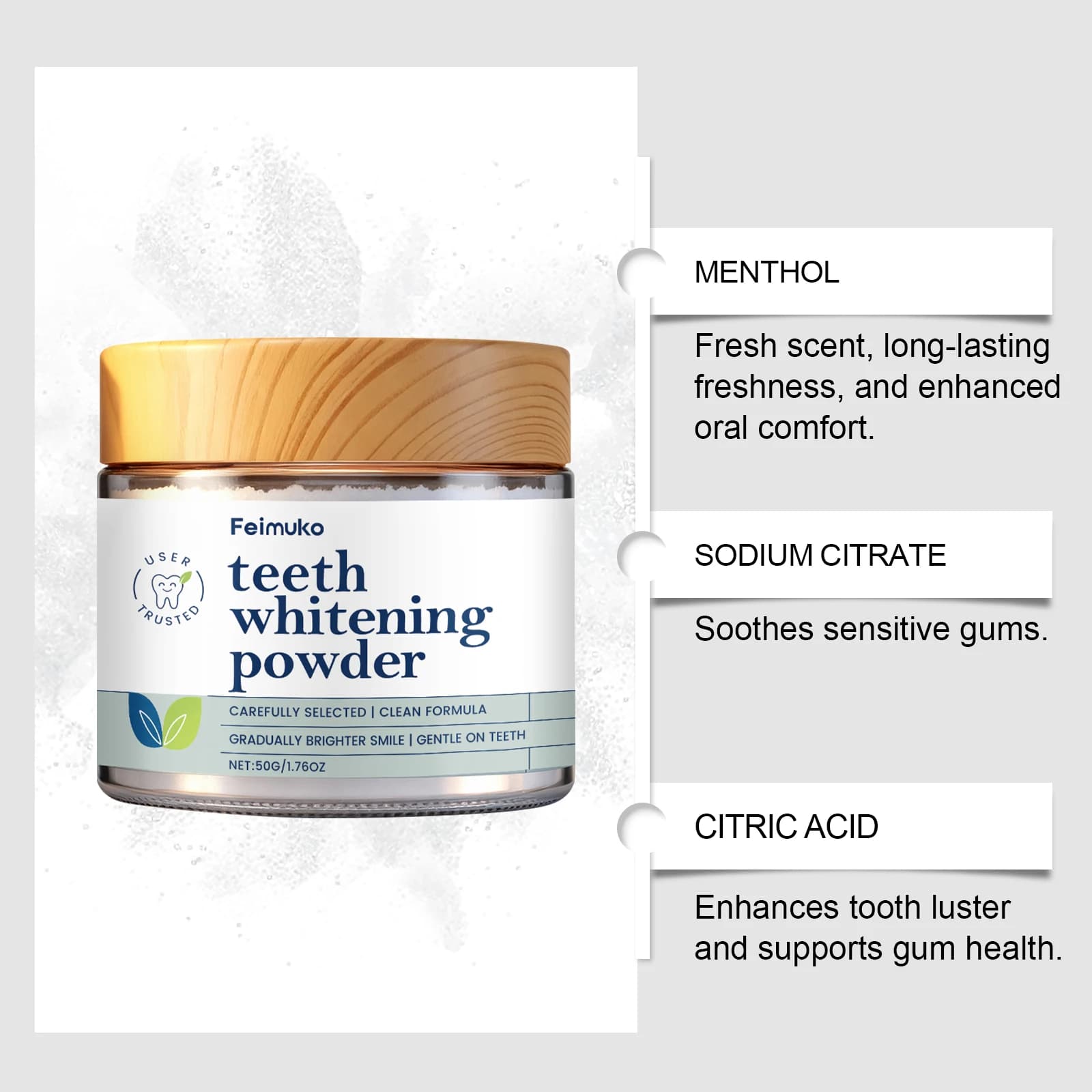 Poudre blanchissante pour les dents, apaise les gencives sensibles, améliore l'halitose, fraîcheur durable, réduit les taches jaunes, soins dentaires