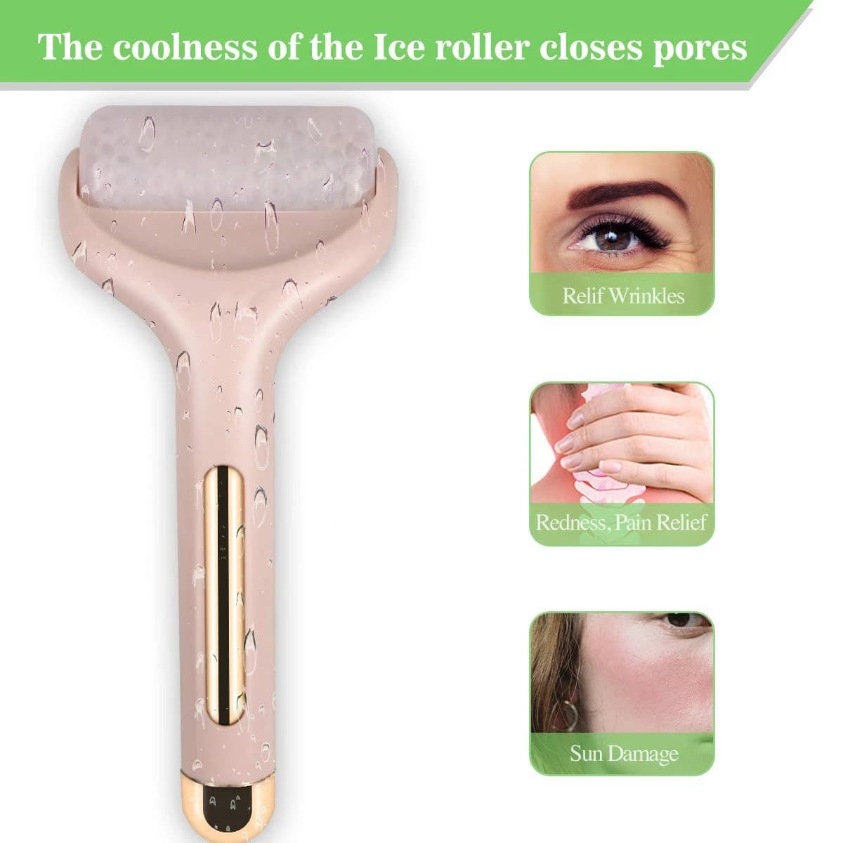 Rouleau à glace rose, masseur facial pour instituts de gonflage et blessures mineures, produits de beauté pour resserrer les pores et blanchir la peau