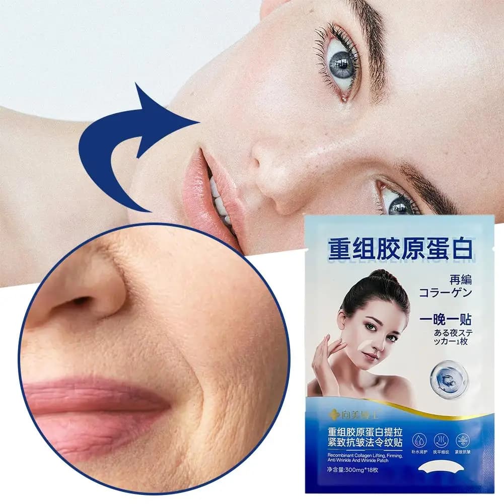 Patchs anti-rides pour le visage – 18 patchs Masques pour la nuit pour réduire les rides du visage, les lignes souriantes, les ridules et les rides du menton