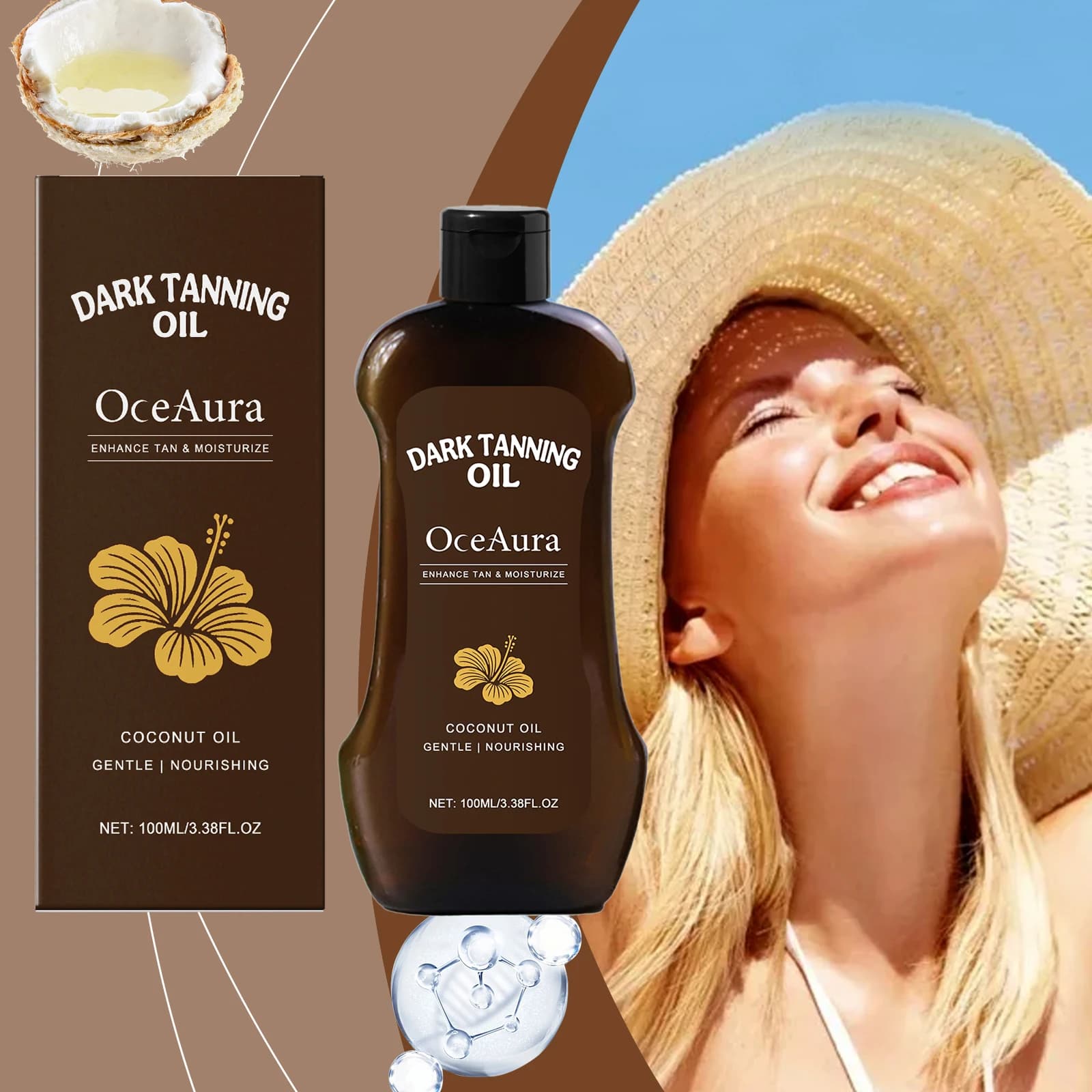 Huile de Bronzage Coco Effet Bronze Intense Naturel Longue Durée Imperméable Hydratante Lissante Pour Plage et Extérieur Auto-Bronzante