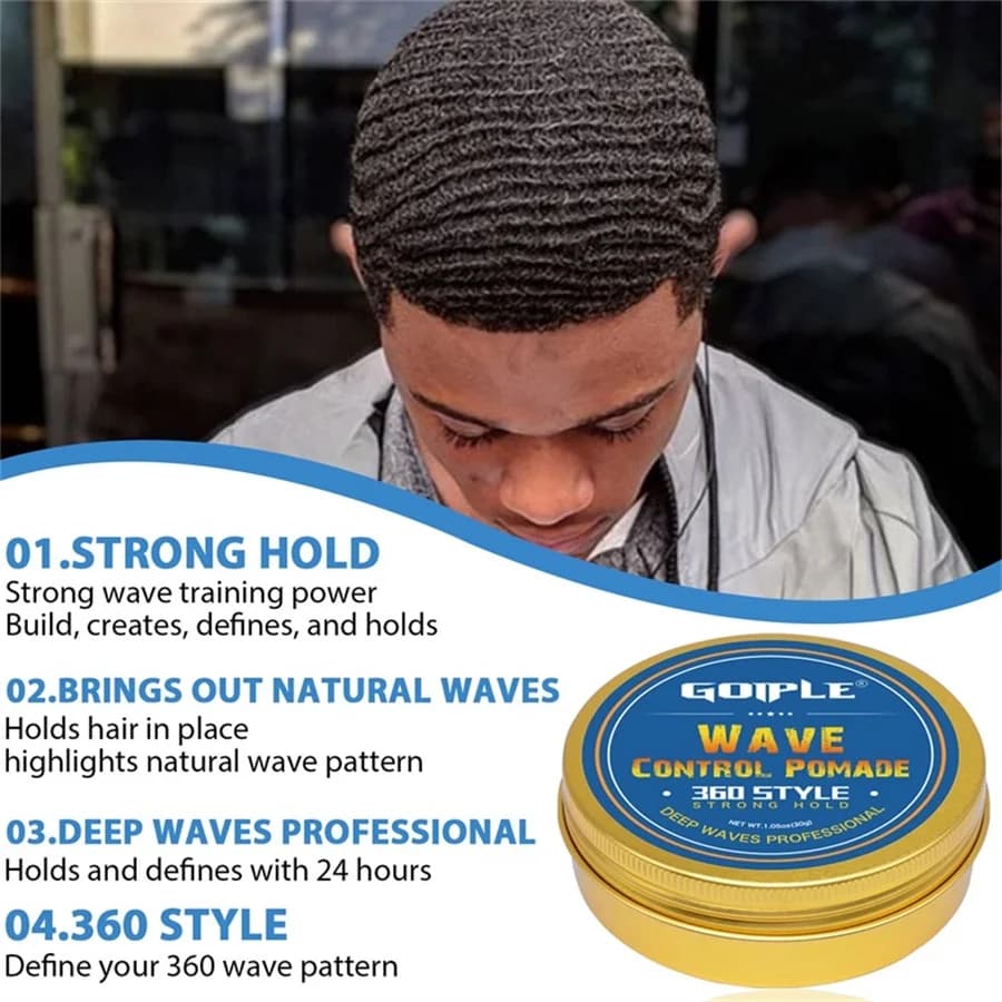 Huile de karité naturelle pour hommes, Style 360, pommade de contrôle des vagues, forte tenue, à base d'eau, nourrit en profondeur du cuir chevelu, ensemble Portable