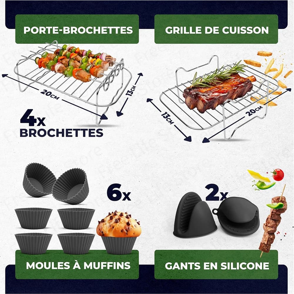 Accessoires de friteuse à Air pour Ninja Foodi double Zone DZ201 DZ401 AF300 AF400 7,6l-9,5l panier en Silicone/tasse à muffins/support de barbecue/gants ﻿