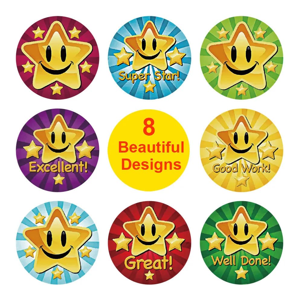 Autocollants en forme d'étoile à cinq branches, autocollants décoratifs avec visage souriant, étiquettes autocollantes pour sceller les étiquettes, Kawaii