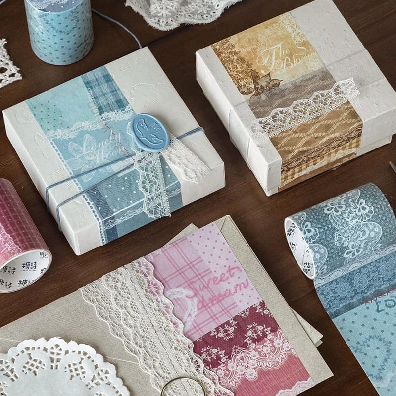 4 rouleaux de bandes washi imprimées en dentelle, pour emballage cadeau, décoration, scrapbooking, autocollants, collage, journalisation, artisanat, fournitures de bricolage faites à la main