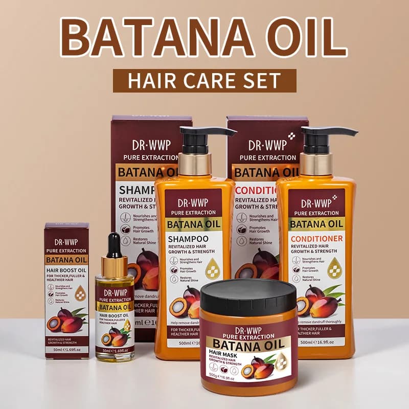 Ensemble shampoing et revitalisant à l'huile de Batana de 500 ml pour un soin hydratant, adoucissant les cheveux et améliore la sécheresse et les frisottis