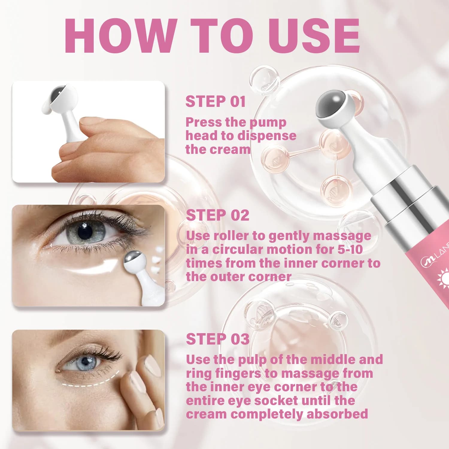 Crème pour les yeux de jour et de nuit roll-on au collagène rétinol pour anti-cercles foncées, poches pour les yeux et raffermissant la peau autour des yeux 15 ml