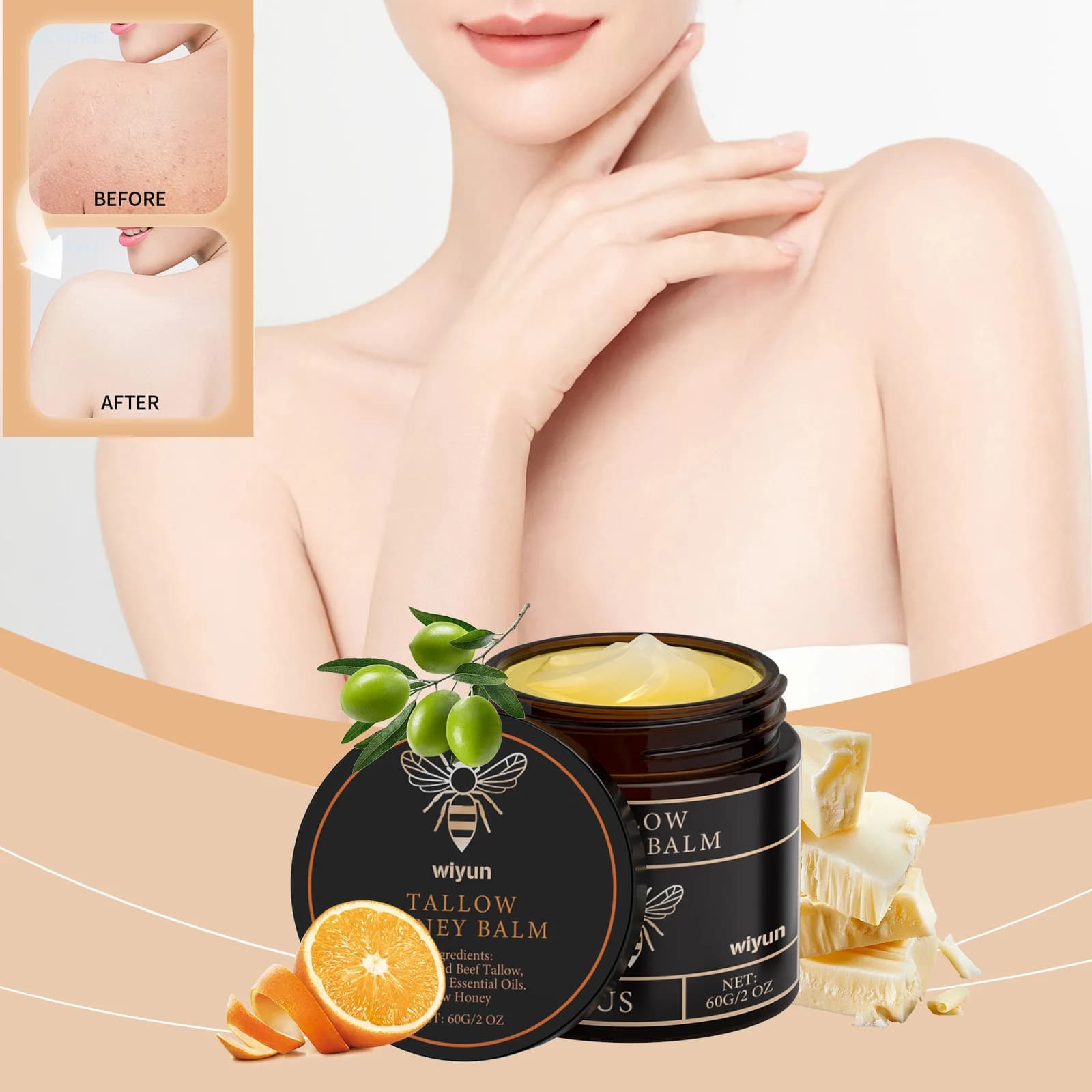 Crème au suif de bœuf et au miel éclaircissante, atténue les taches brunes, élimine la mélanine, raffermissante, non grasse, hydratante durable, apaisante, lotion pour le corps