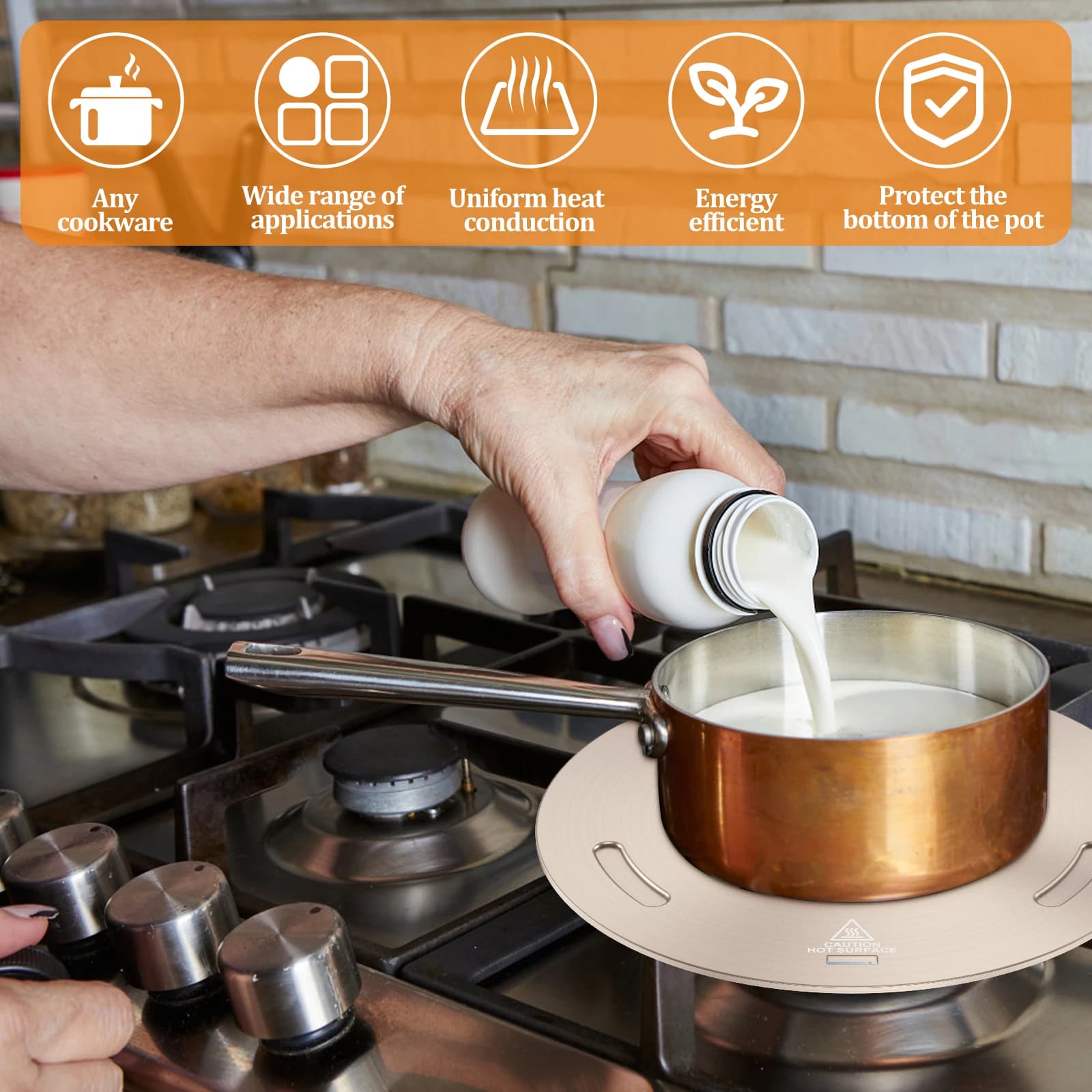 Plaque de diffuseur de chaleur, plaque d'adaptation à Induction en acier inoxydable pour cuisinière à gaz, plaque chauffante à poignée amovible