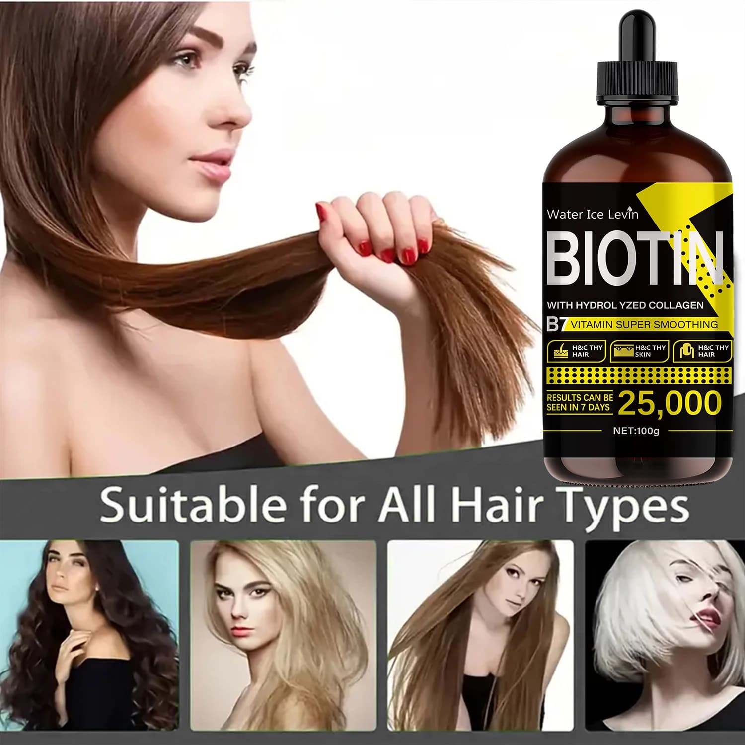 Huile capillaire à la biotine - Vitamines liquides pures pour les soins des cheveux