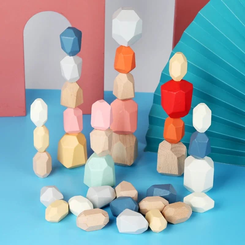 Montessori en bois tri empilage roches pierres sensorielles jouets pour tout-petits