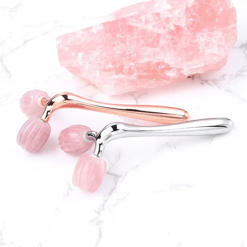 Rouleau de massage 3D pour lifting et amincissement du visage, pierre naturelle, quartz rose, rotation à 360 °