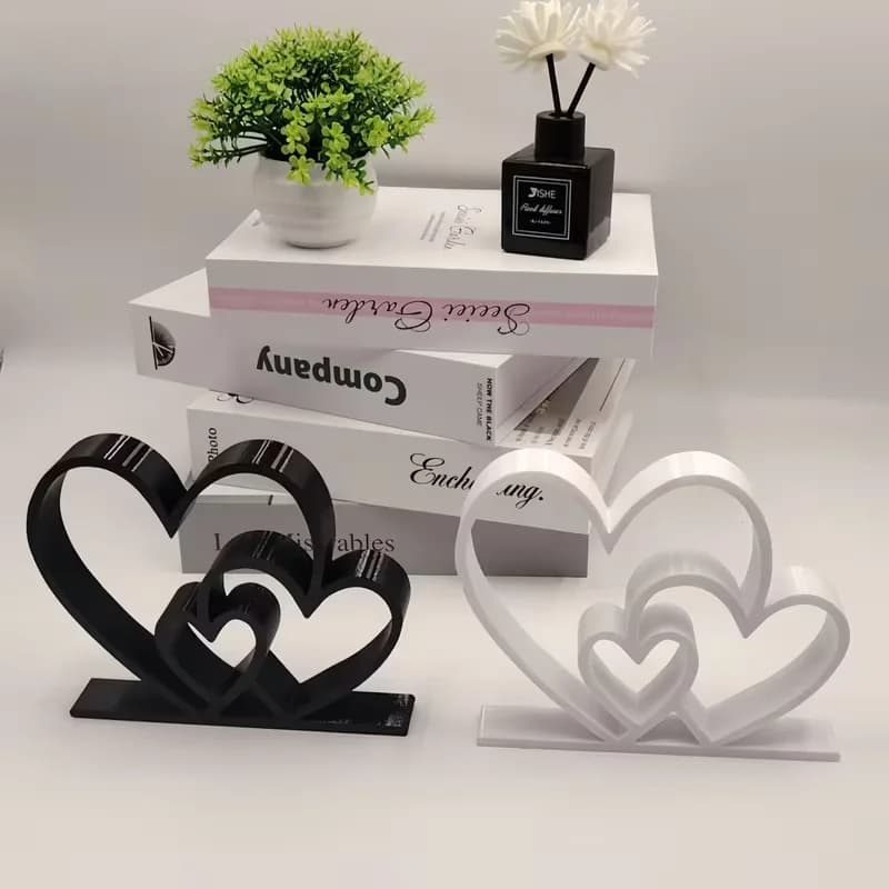 Statue cœur à cœur – Ornement d'amour noir et blanc, décoration de bureau et d'étagère, cadeau de saint-valentin, décoration de la maison