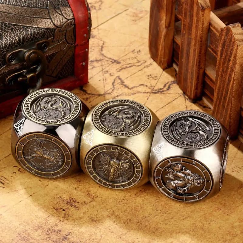 Dés tournants créatifs avec Six motifs différents D4/d6/d8/d10/d12/d20 dés rotatifs en métal 7 en 1 pour les événements de jeux de rôle RPG