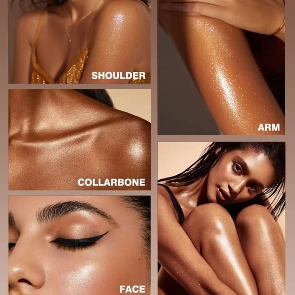 Huile Scintillante Nacrée en Roll-on Effet Lumière Durable Or Bronze pour Contour et Éclat Visage Corps – Enlumineur Liquide Scintillant