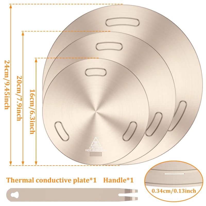 Plaque diffuseur de chaleur en acier inoxydable 16/20/24 cm pour cuisinière à gaz - Adaptateur à induction portable avec poignée amovible pour une cuisson uniforme