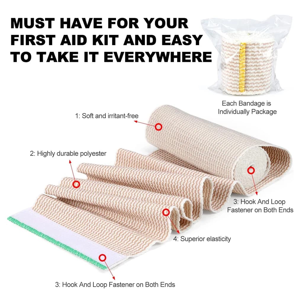 1 rouleau de bandage élastique de qualité supérieure, enveloppe de bandage de compression sans latex de coton avec fermeture automatique, support et premiers secours pour le sport