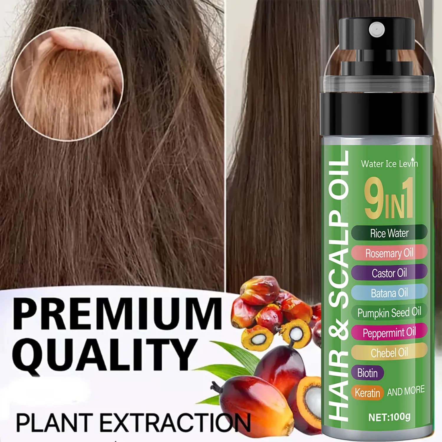 Huile Cheveux Riz 120ml - Complexe 7 Huiles Végétales, Nutrition Kératine, Revitalisation Cuir Chevelu