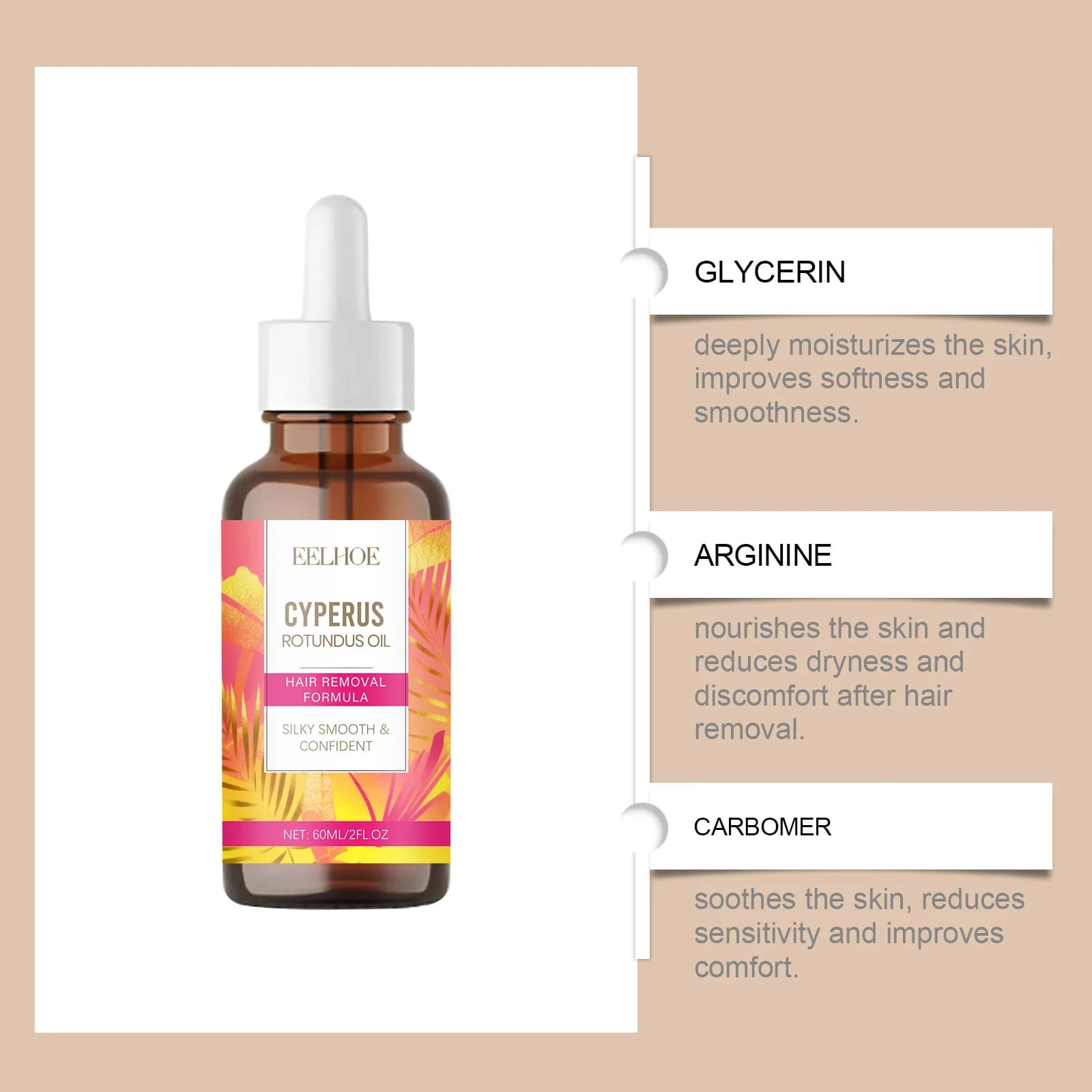 Cyperus Rotundus huile corps après épilation huile apaisante inhibiteur de croissance des cheveux dépilatoire après épilation soin pour peau lisse