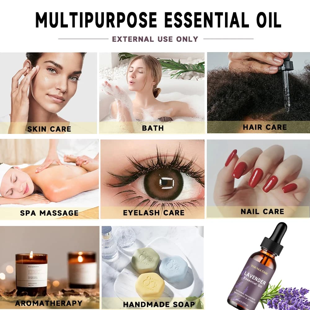 Huile de lavande biologique 40/60 ml pour cheveux et visage – Peau sèche hydratante, formule anti-acné, sans cruauté et végétalienne, 1/4 ensemble facile à utiliser