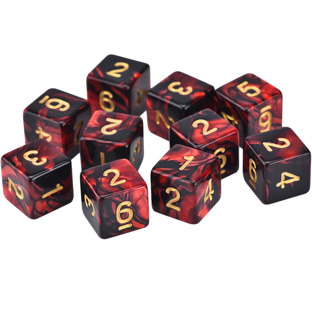 Nouveau jeu de 10 dés D6 de 16 mm en acrylique bicolore rouge et noir pour les jeux de rôle sur table DND