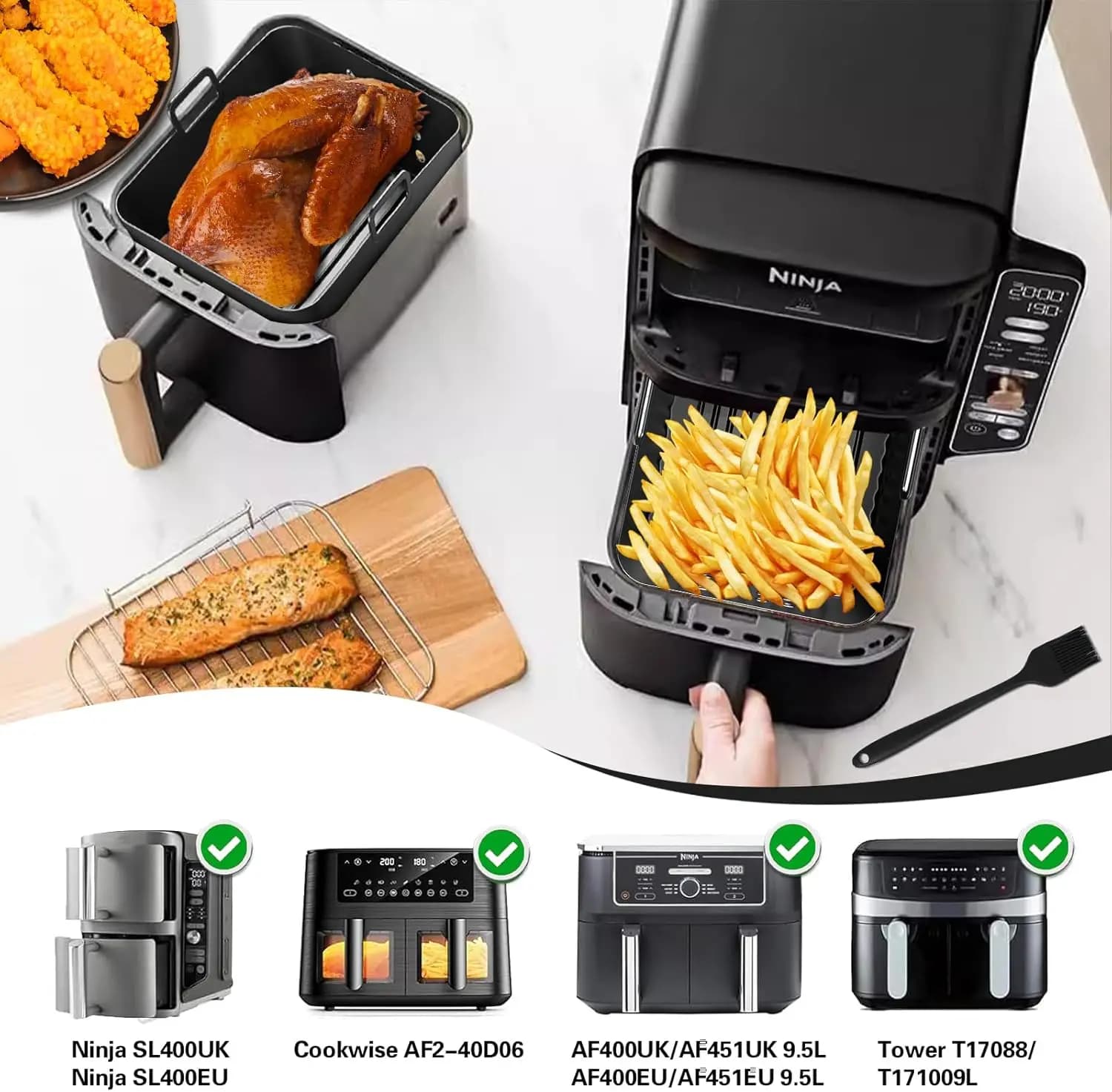 Moule en Silicone pour friteuse à Air, support de gril, ensemble d'ustensiles pour Ninja Double pile XL/Foodi SL400EU, AF300EU/AF400EU 7,5l-9,5l
