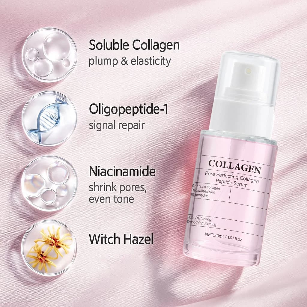 Sérum au collagène et aux peptides pour affiner les pores