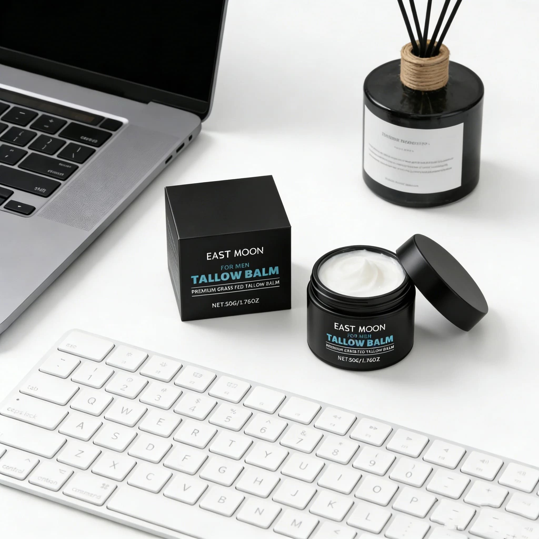 Baume de Soin Visage au Suif pour Homme : Nourrit, Améliore l'Élasticité, Réduit les Rides, Contrôle le Sébum, Peau Éclatante – Crème Hydratante pour le Visage