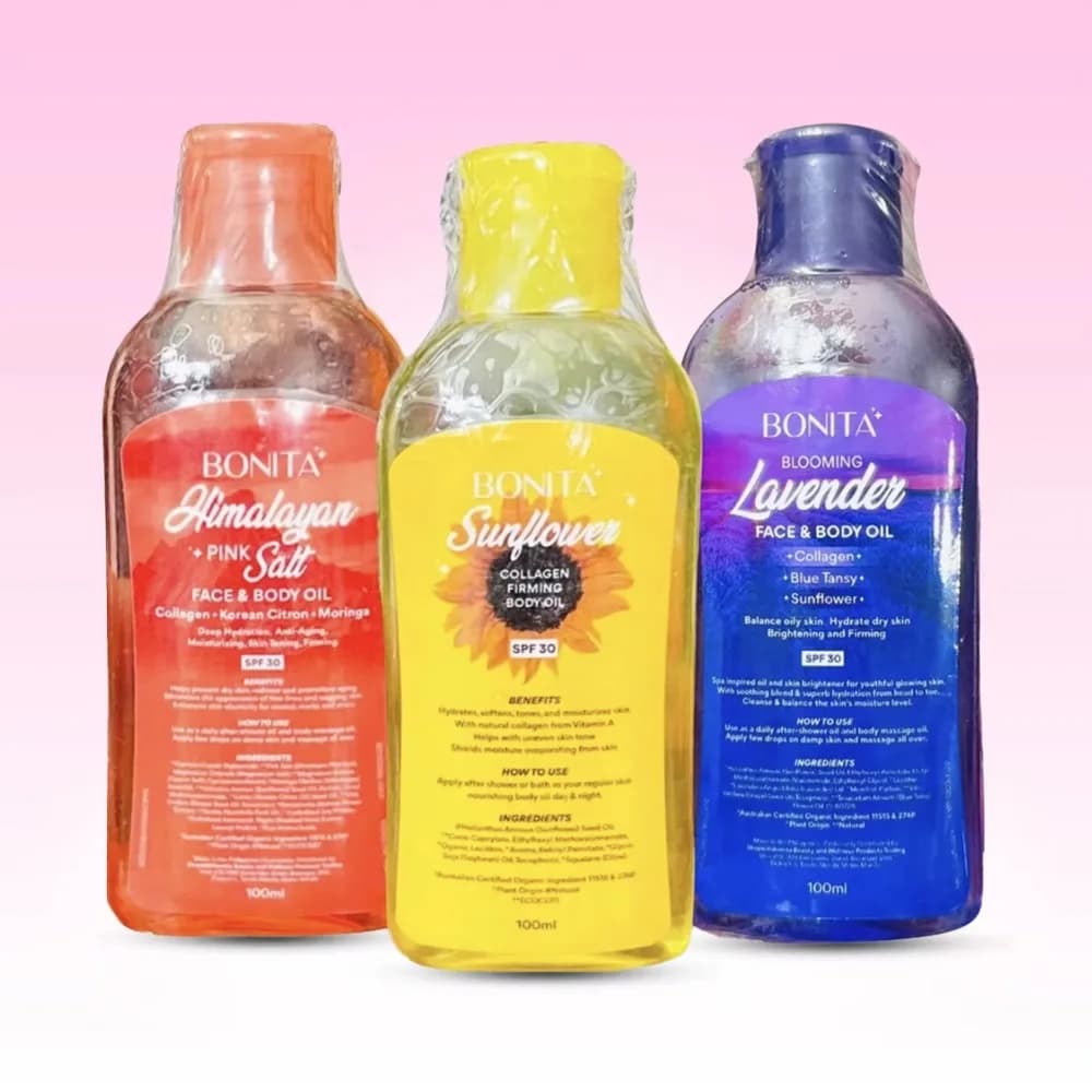 Original Bonita himalayen rose sel tournesol lavande visage corps huile collagène hydrater réduire les marques acné apaiser huile de soin du corps