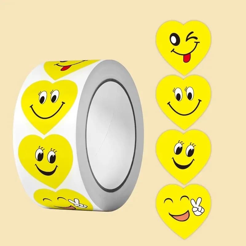 1/2 rouleau de stickers emoji souriants, autocollants inspirants pour enfants, emballage extérieur créatif mignon et amusant, autocollant cadeau