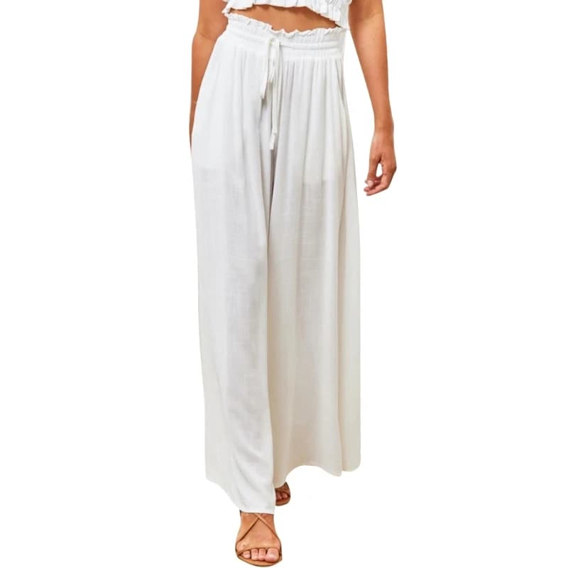 Pantalon Palazzo élastique taille haute pour femmes, fluide, ample, jambes larges, livraison directe