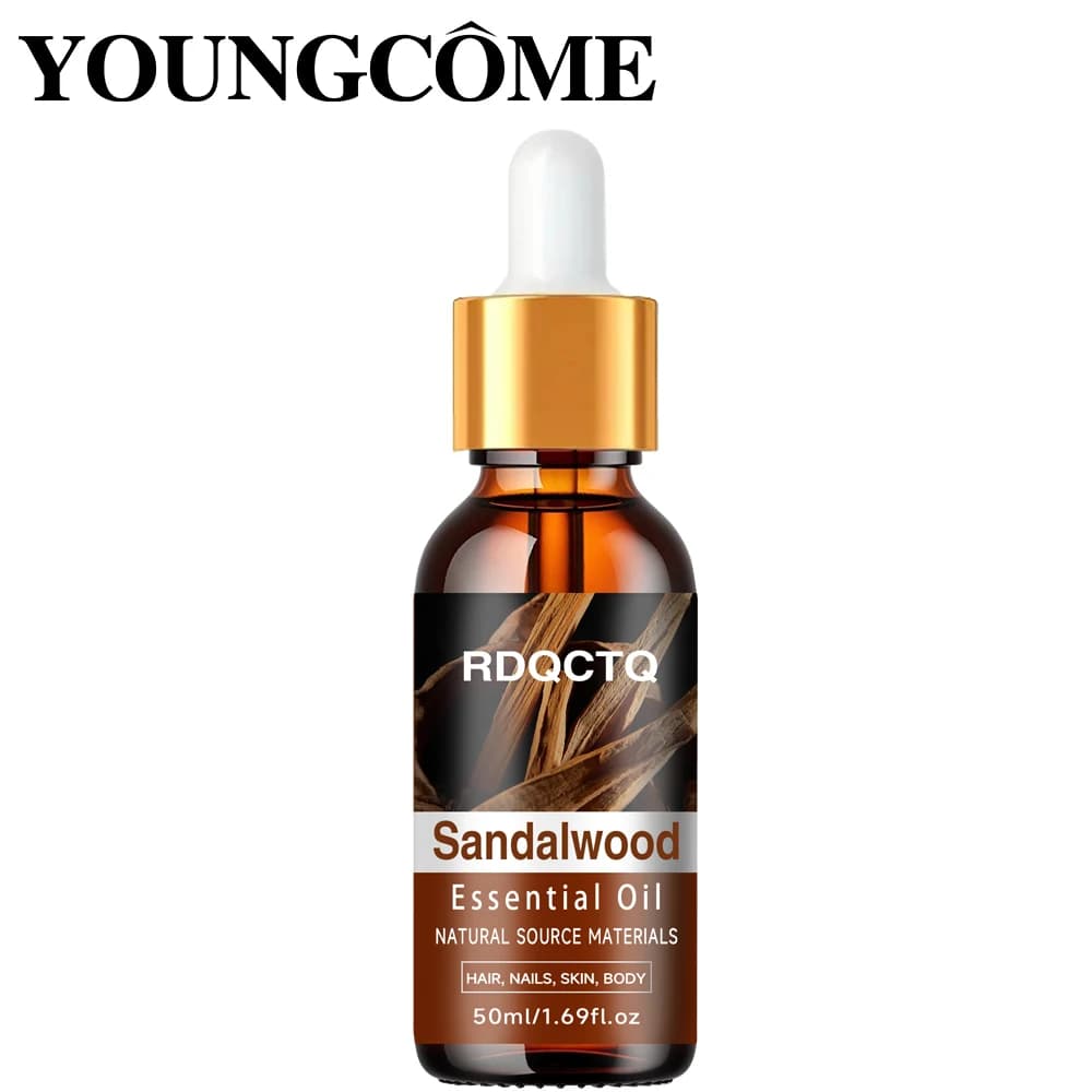 RDQCTQ Huile essentielle de bois de santal : huile naturelle biologique pour cheveux, ongles, peau, corps, sérum hydratant pur pour soins d'aromathérapie